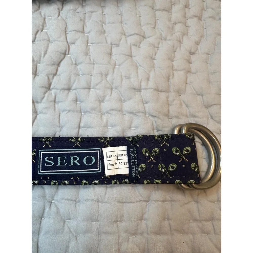 Small (30 to 32) Sero belt navy tennis rackets double D-rings